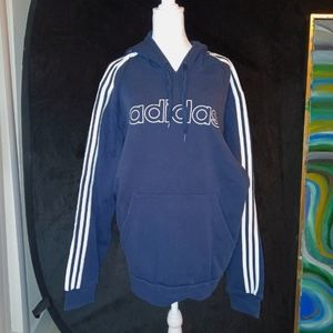 Adidas Men's XL Hoodie Blue Sweatshirt Jacket White Stripes Long Sleeves Winter